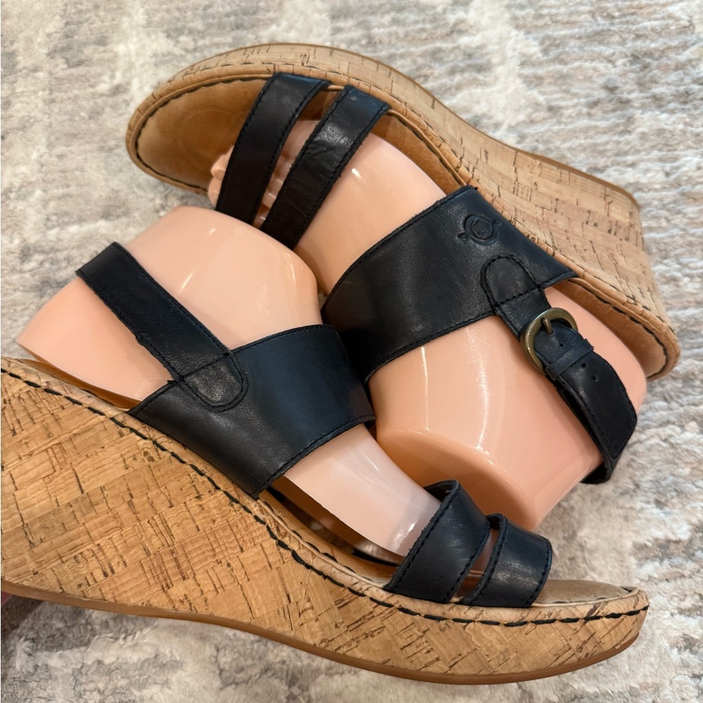 Black Born Leather Wedge Sandals